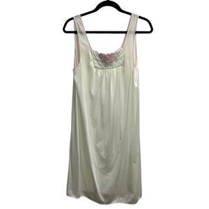 Romantic Vintage Slip Dress Vassarette Ivory Nylon Floral Soft Girl L